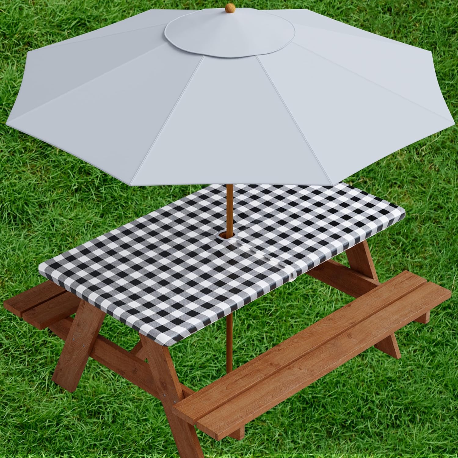 Vinyl Fitted Tablecloth with Cutout for Umbrella – Sorfey