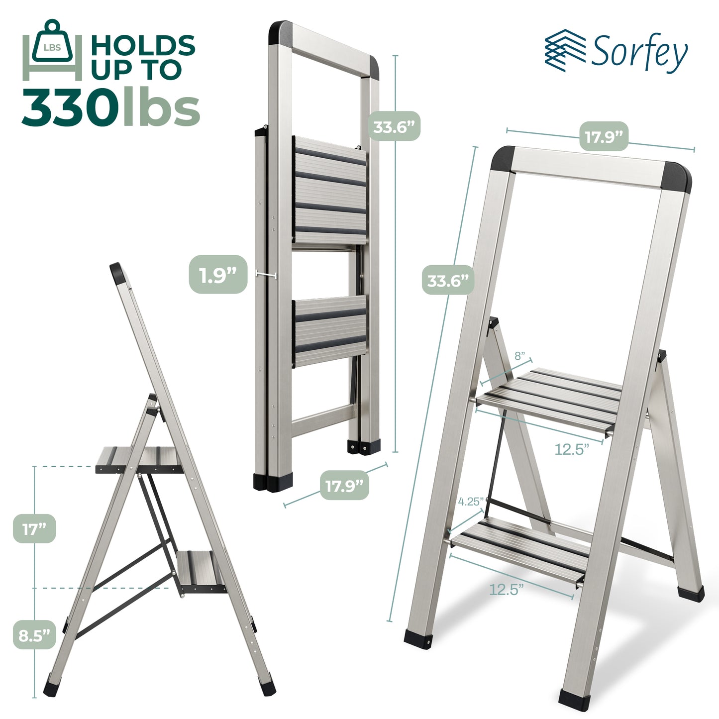 Slim Step Ladder | Silver Aluminum