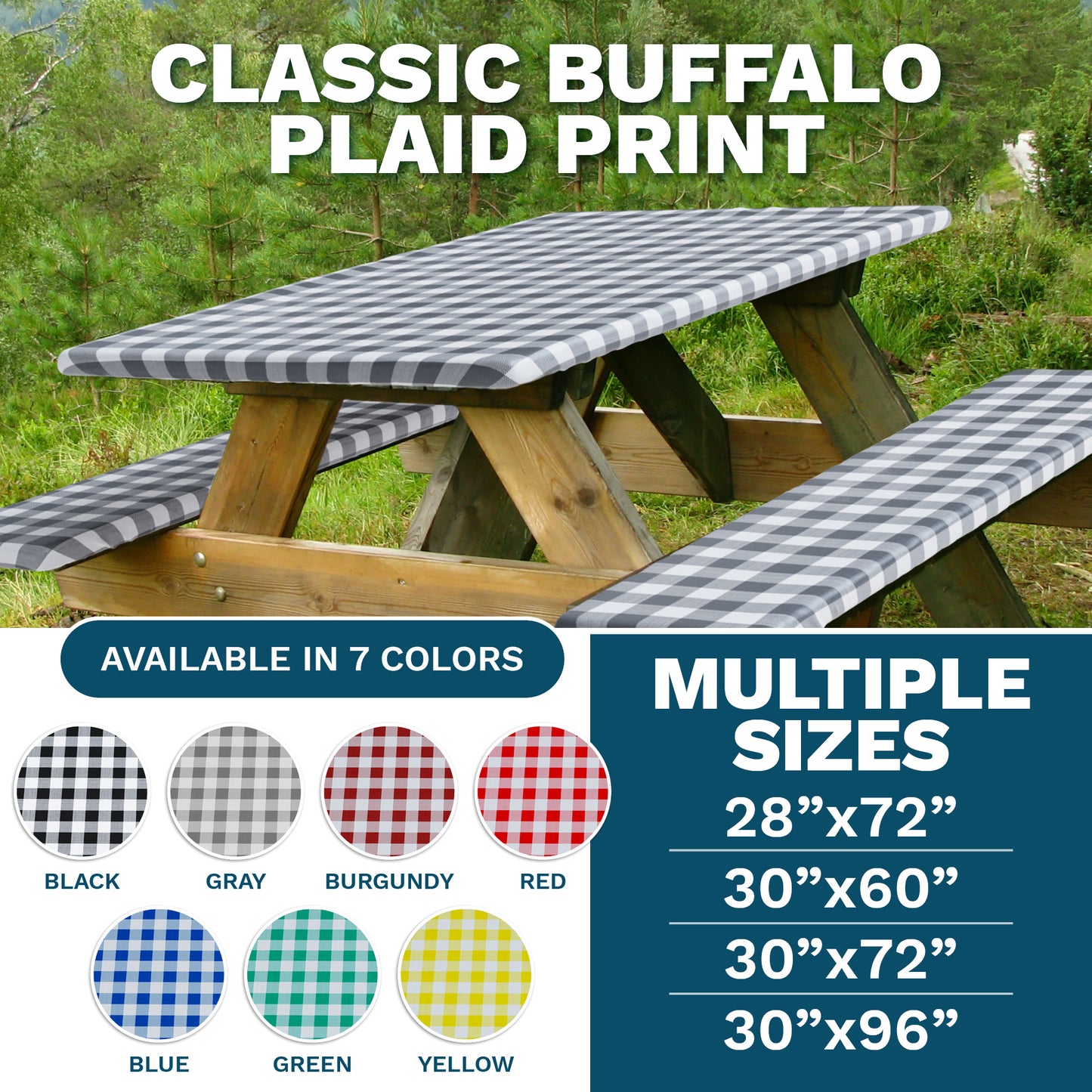 Vinyl Fitted Picnic Table Cover with Bench Covers | 3-pc