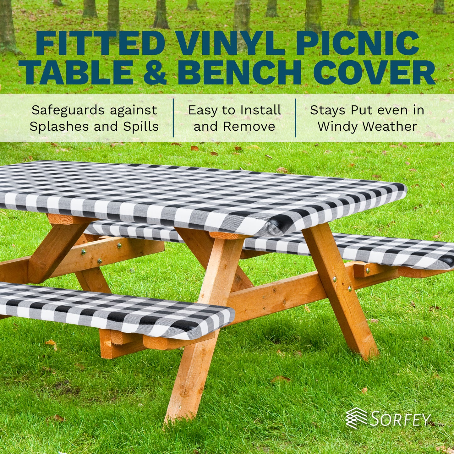 Vinyl Fitted Picnic Table Cover with Bench Covers | 3-pc