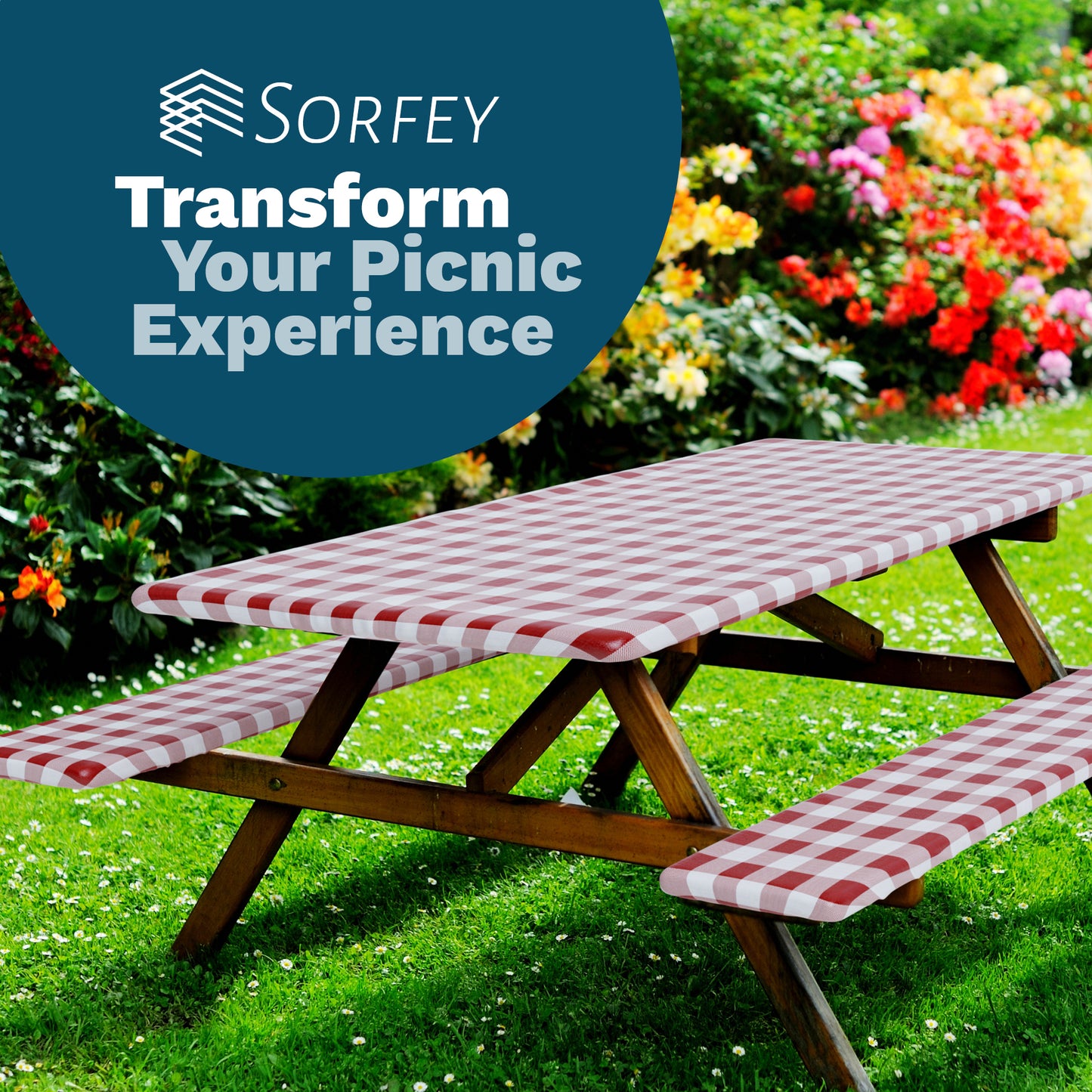 Vinyl Fitted Picnic Table Cover with Bench Covers | 3-pc