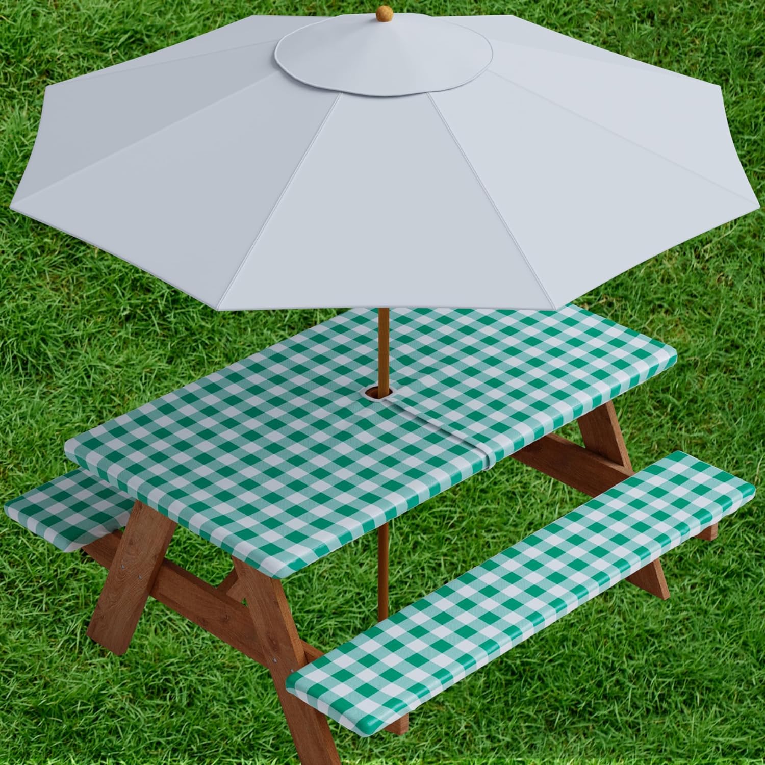 Vinyl Fitted Tablecloth with Cutout for Umbrella