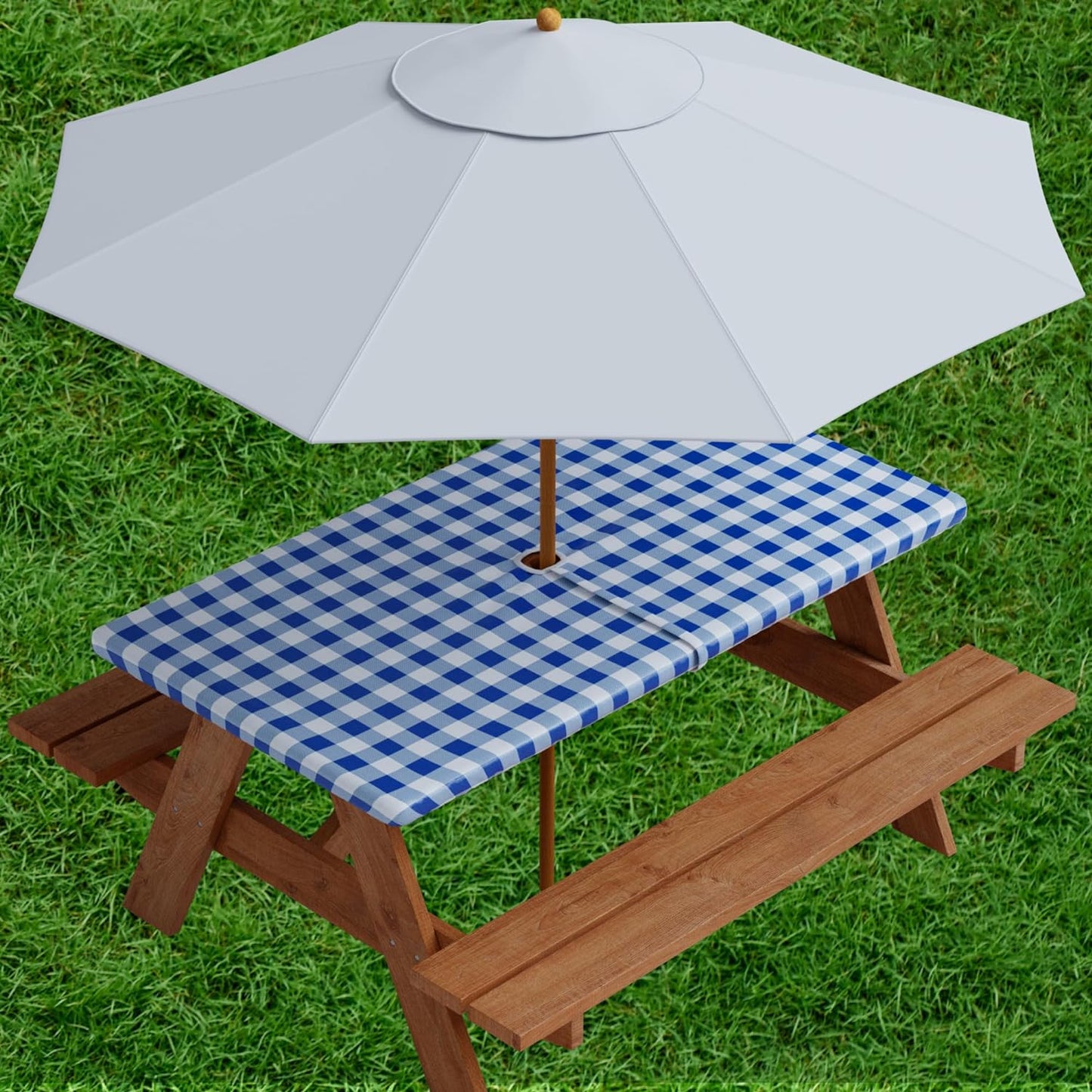 Vinyl Fitted Tablecloth with Cutout for Umbrella