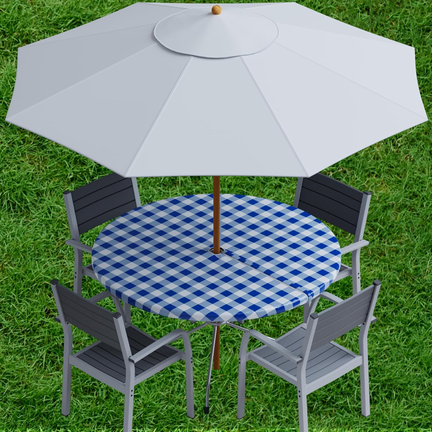 Vinyl Fitted Round Table Cover with Cutout for Umbrella