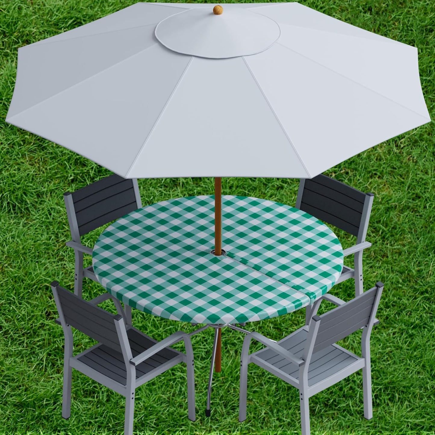 Vinyl Fitted Round Table Cover with Cutout for Umbrella