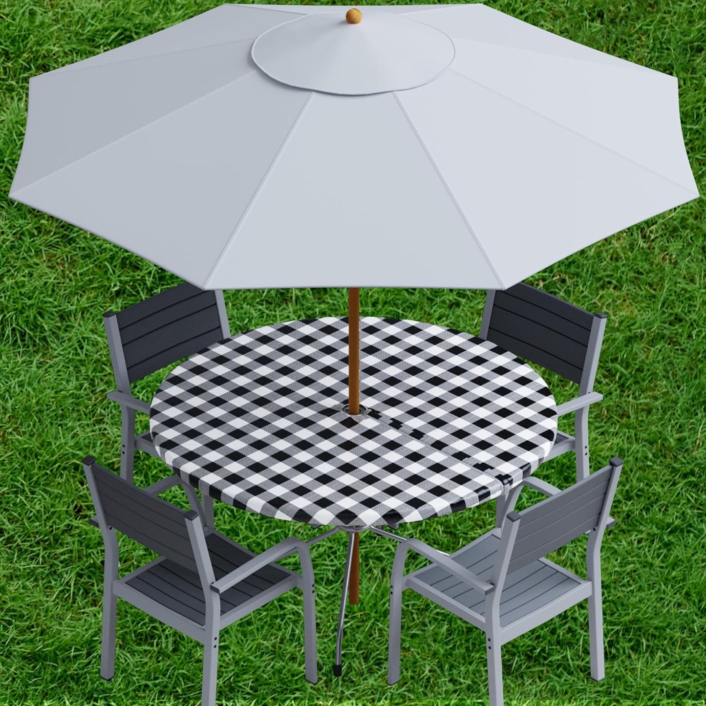 Vinyl Fitted Round Table Cover with Cutout for Umbrella