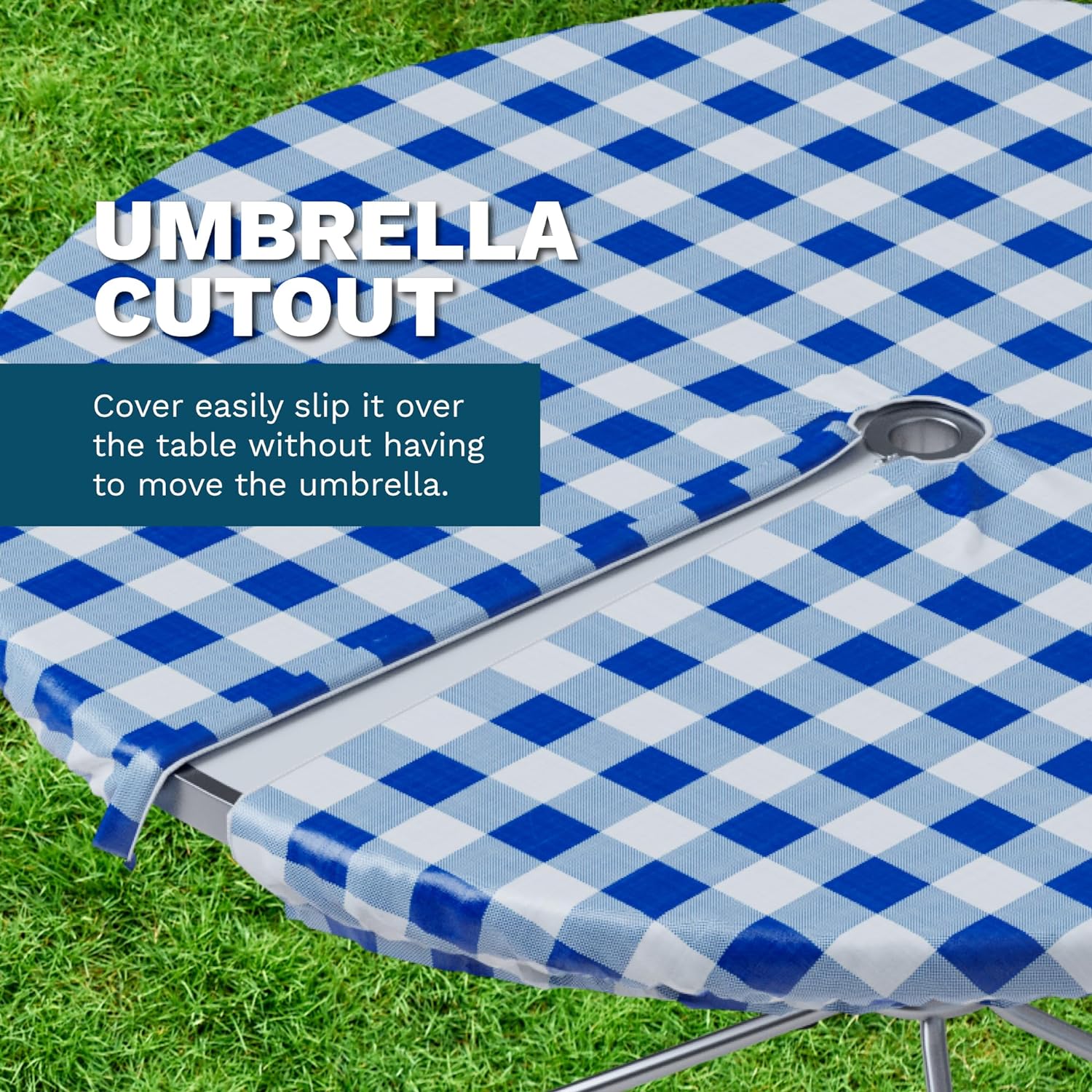 Vinyl Fitted Round Table Cover with Cutout for Umbrella