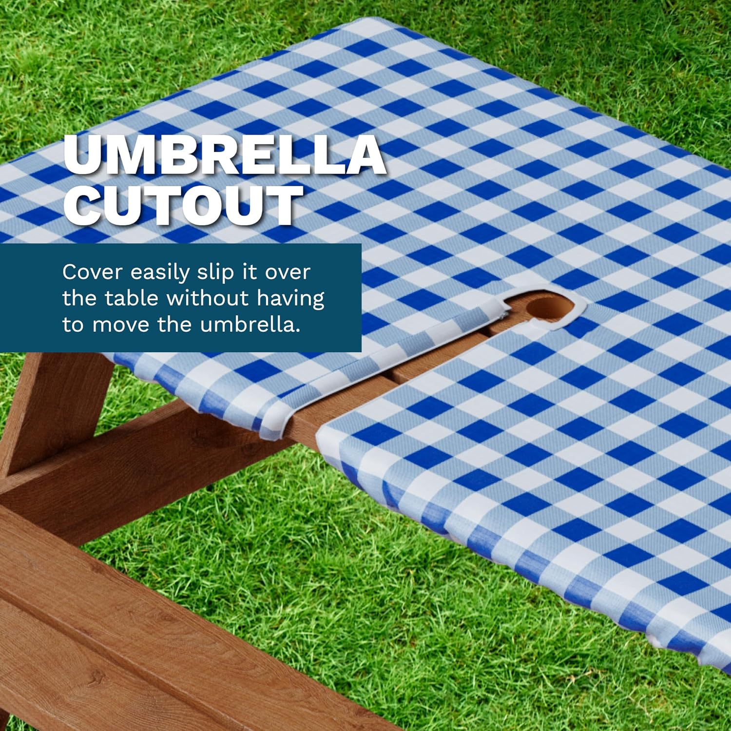 Vinyl Fitted Tablecloth with Cutout for Umbrella