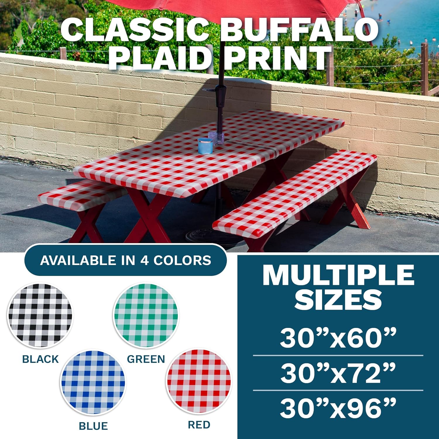 Vinyl Fitted Tablecloth with Cutout for Umbrella