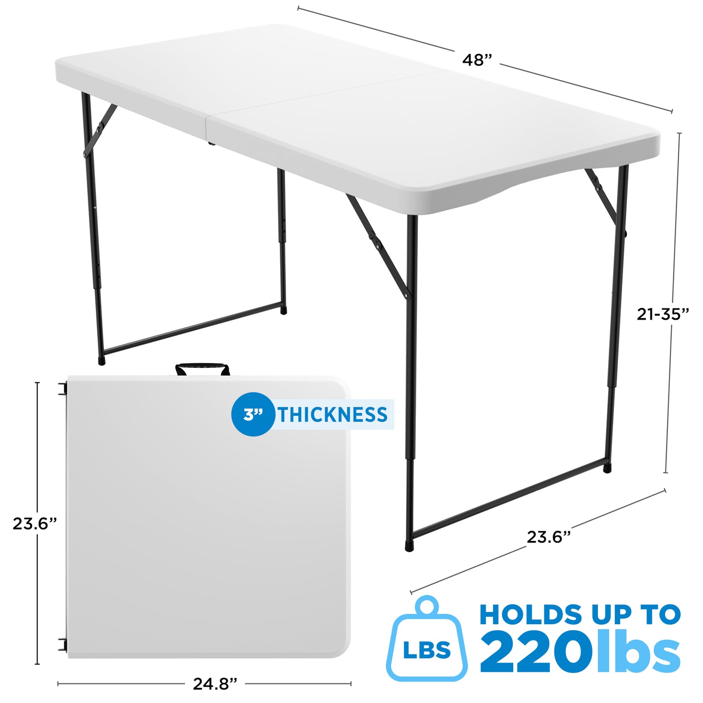 4' Portable Folding Table | Adjustable height