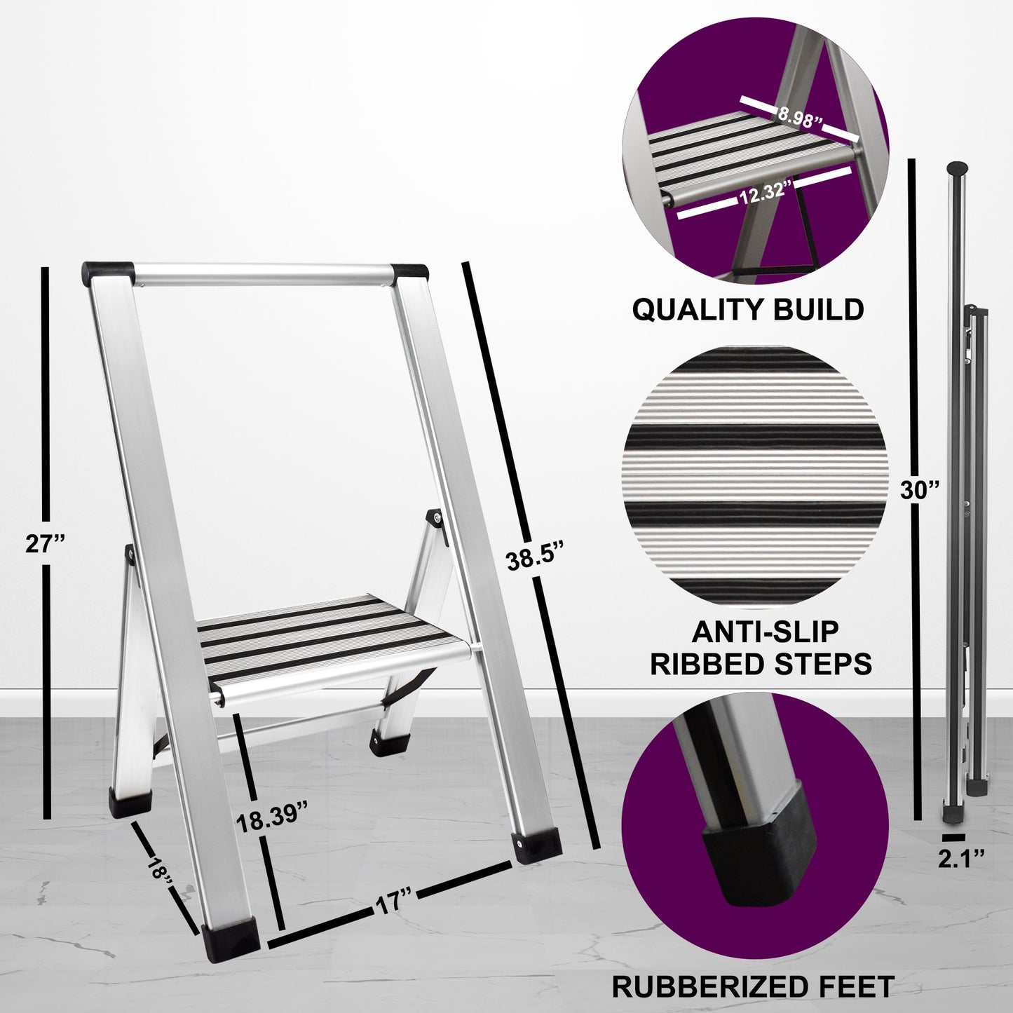 Step Ladder | Silver Aluminum