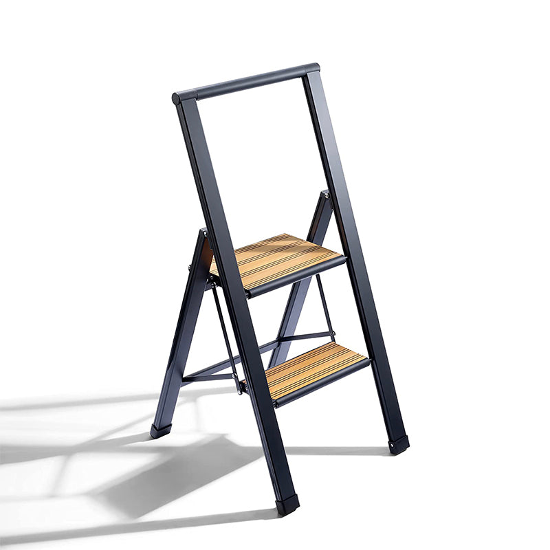 Bamboo Step Ladder | Black Aluminum