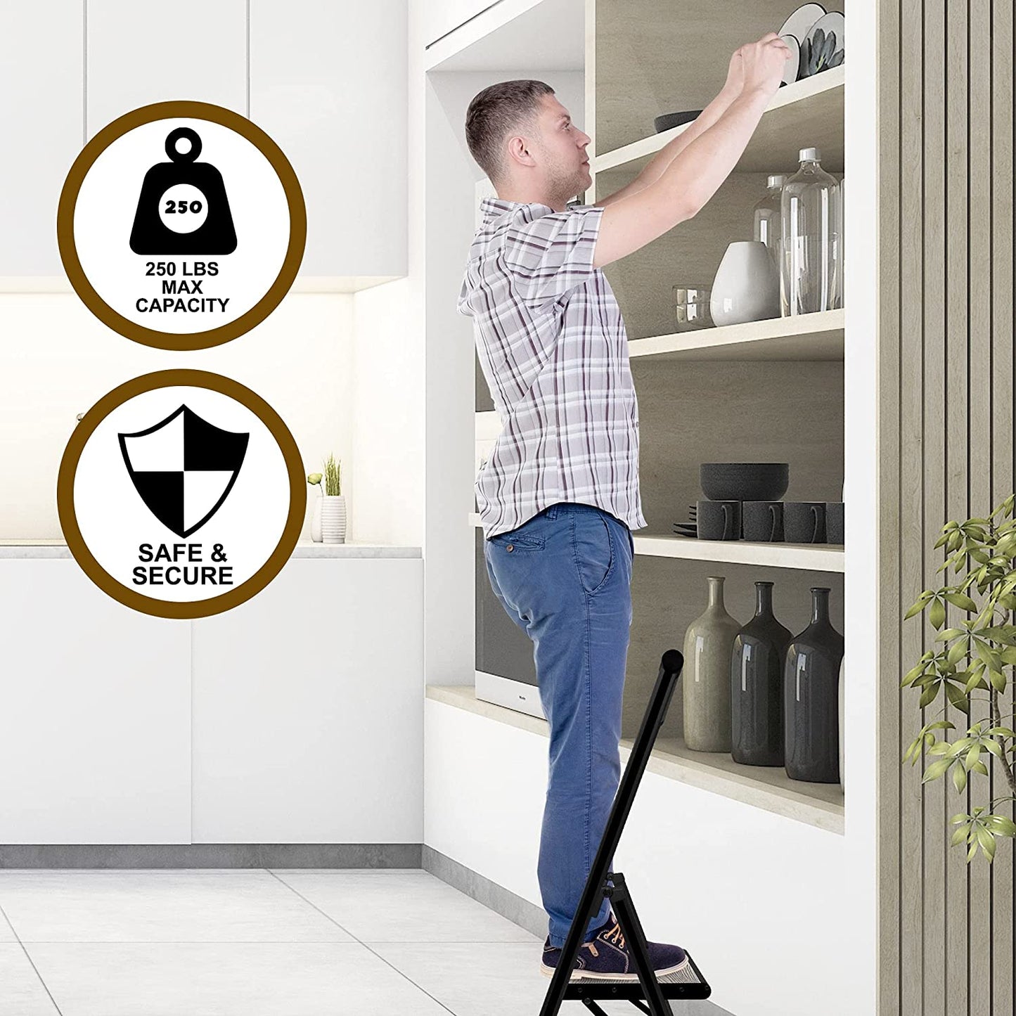 Grey Wood Step Ladder | Black Aluminum