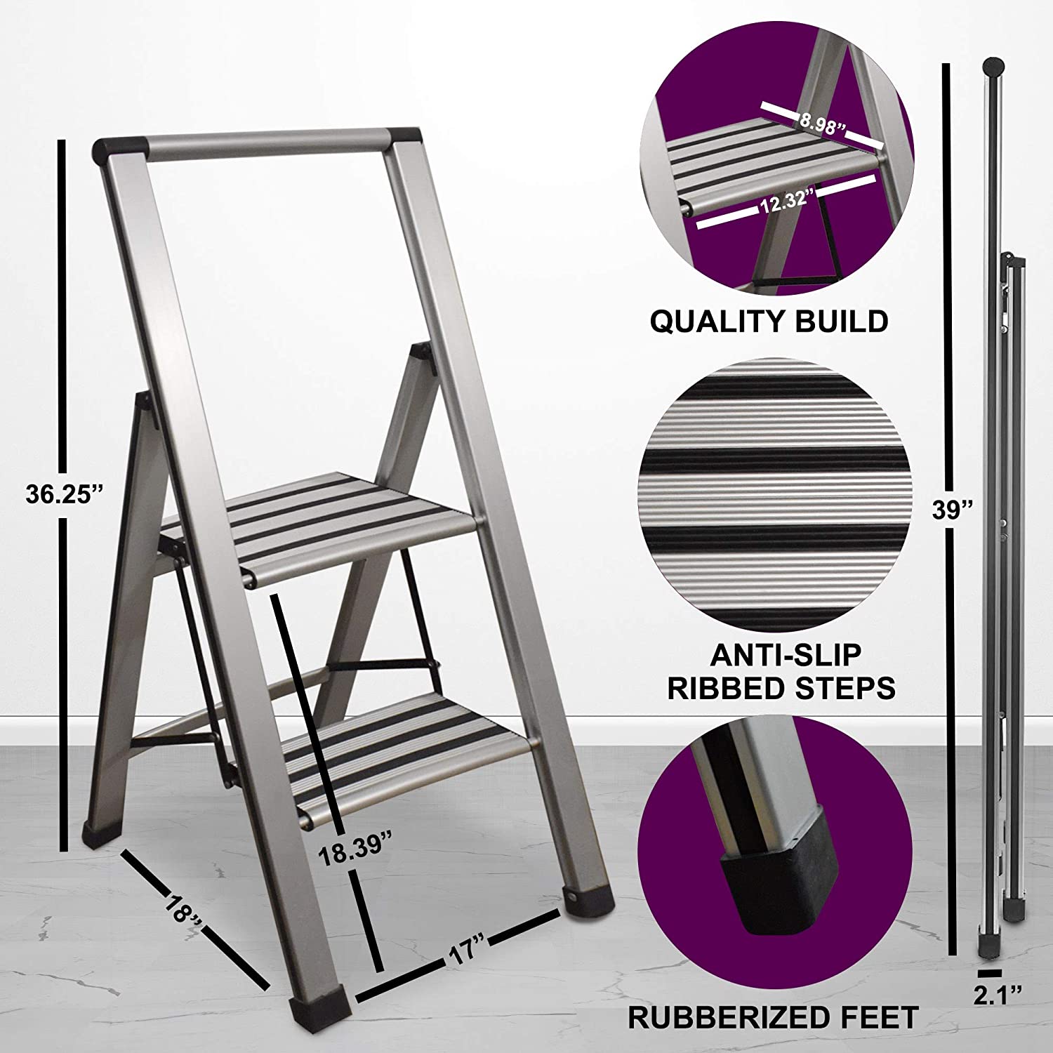 Step Ladder | Silver Aluminum