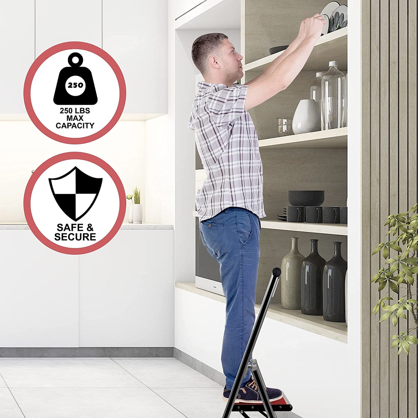 Mahogany Wood Step Ladder | Silver Aluminum