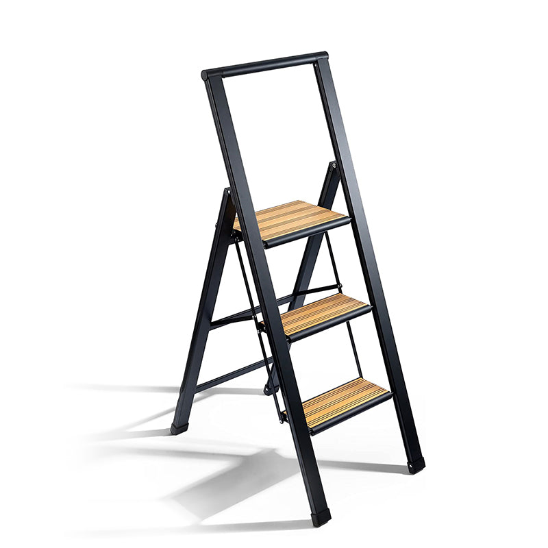 Bamboo Step Ladder | Black Aluminum