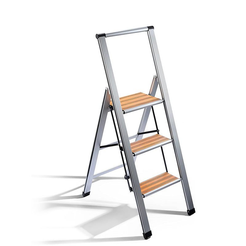 Bamboo Step Ladder | Silver Aluminum