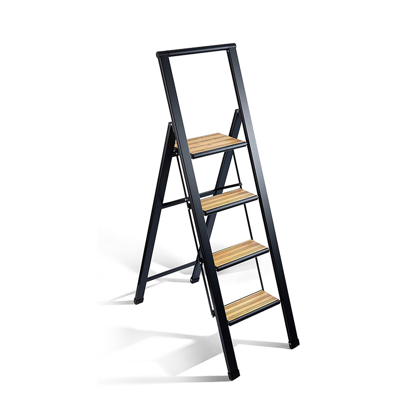 Bamboo Step Ladder | Black Aluminum