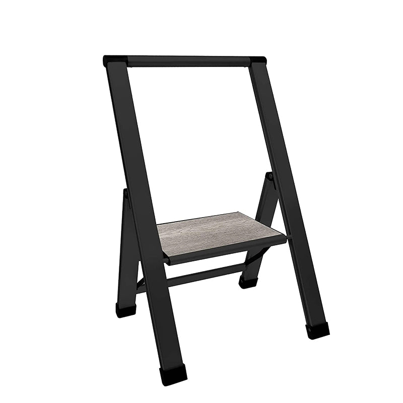 Grey Wood Step Ladder | Black Aluminum