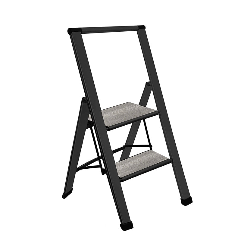 Grey Wood Step Ladder | Black Aluminum