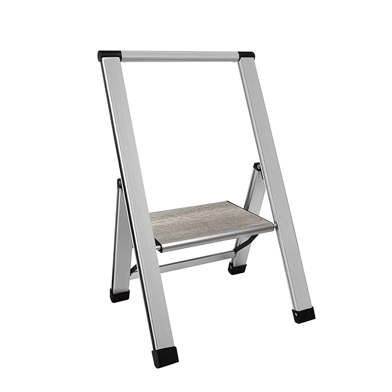 Grey Wood Step Ladder | Silver Aluminum