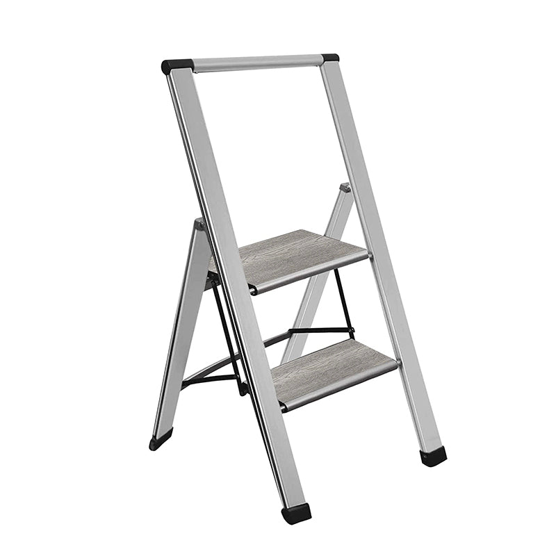 Grey Wood Step Ladder | Silver Aluminum