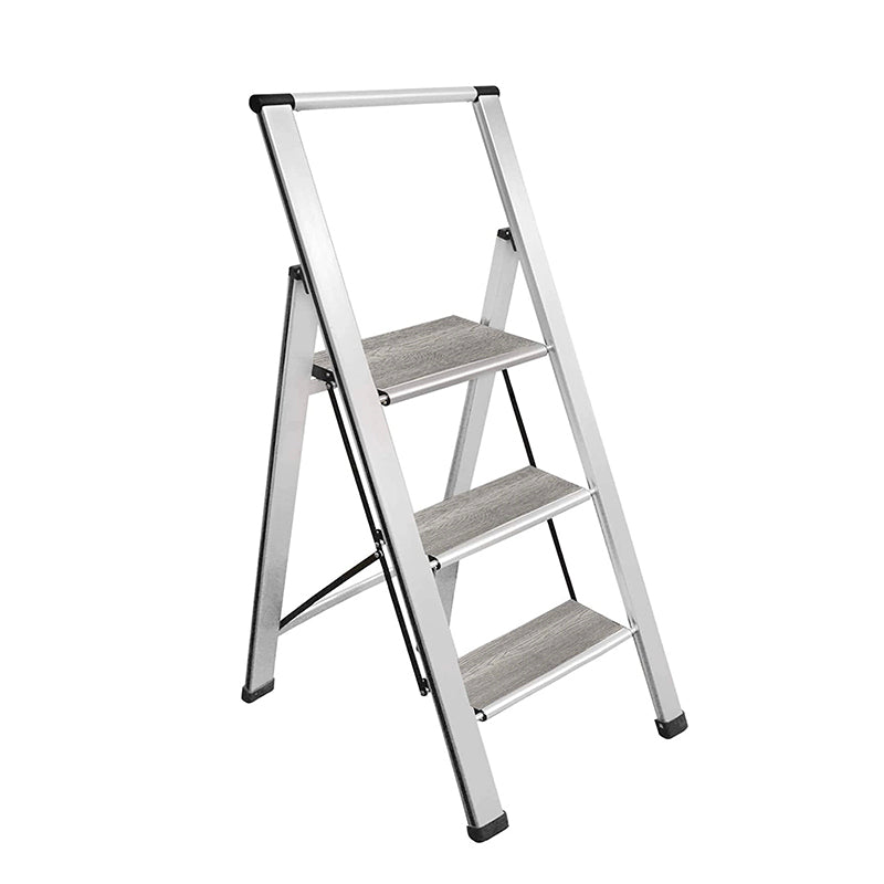 Grey Wood Step Ladder | Silver Aluminum