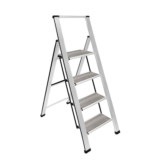 Grey Wood Step Ladder | Silver Aluminum