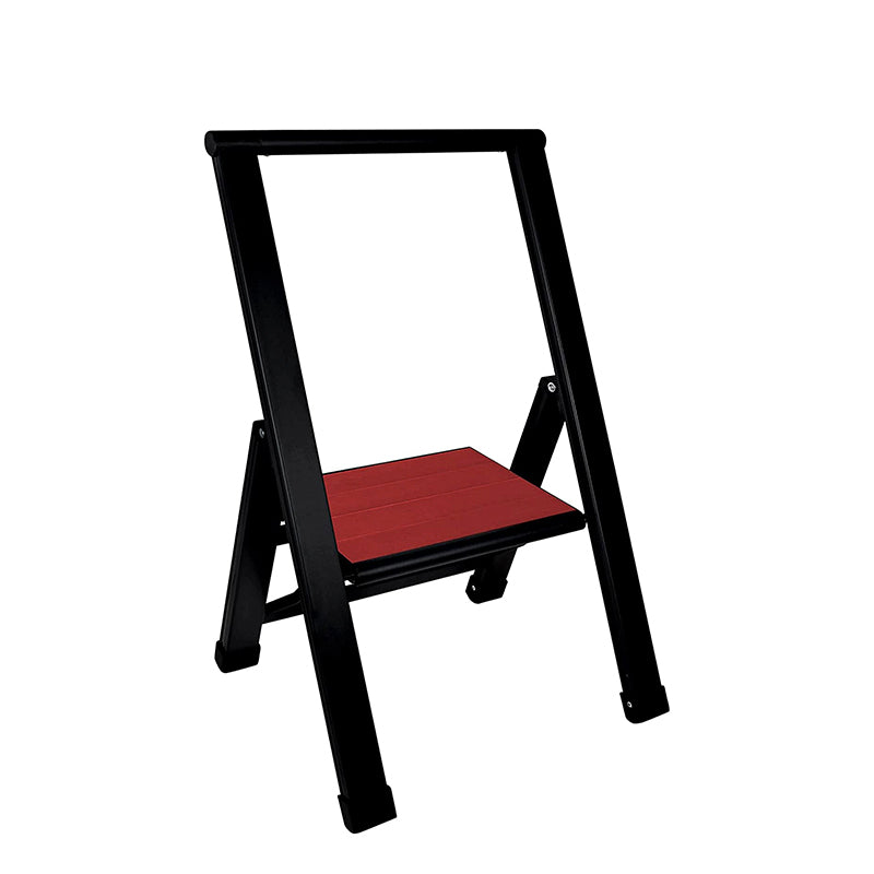 Mahogany Wood Step Ladder | Black Aluminum