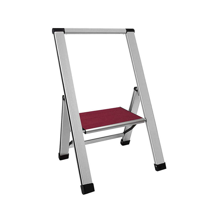 Mahogany Wood Step Ladder | Silver Aluminum