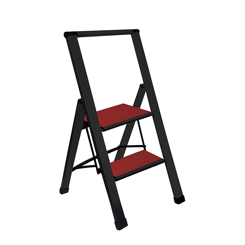 Mahogany Wood Step Ladder | Black Aluminum