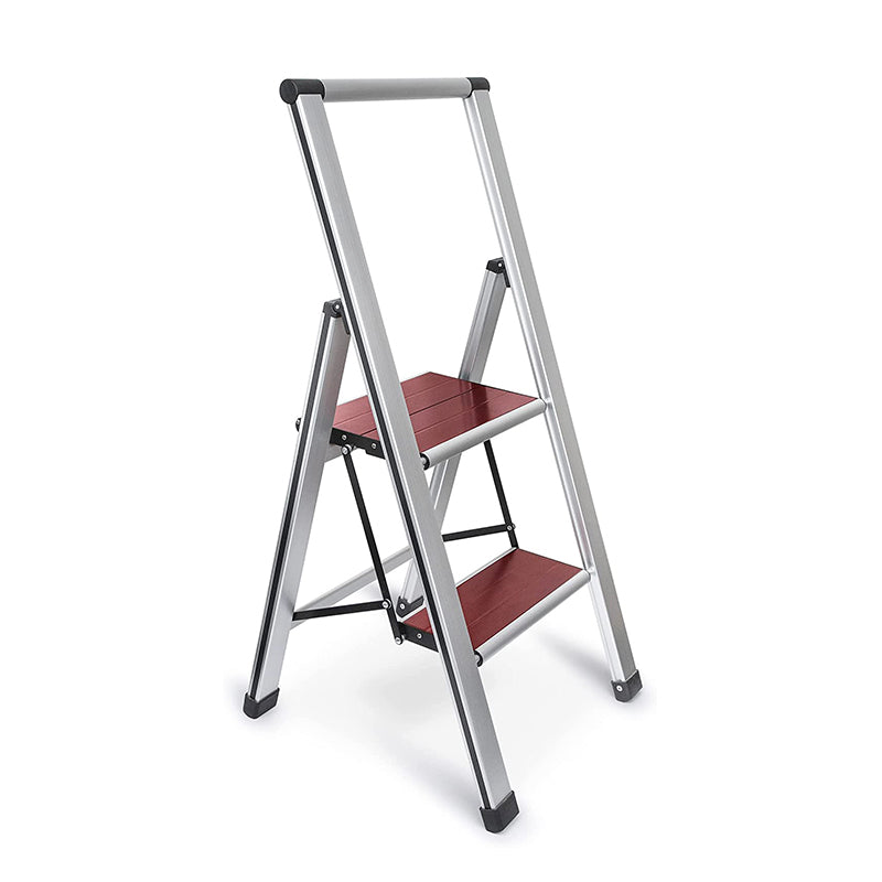 Mahogany Wood Step Ladder | Silver Aluminum