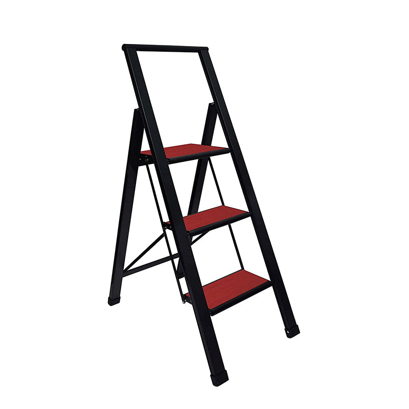 Mahogany Wood Step Ladder | Black Aluminum