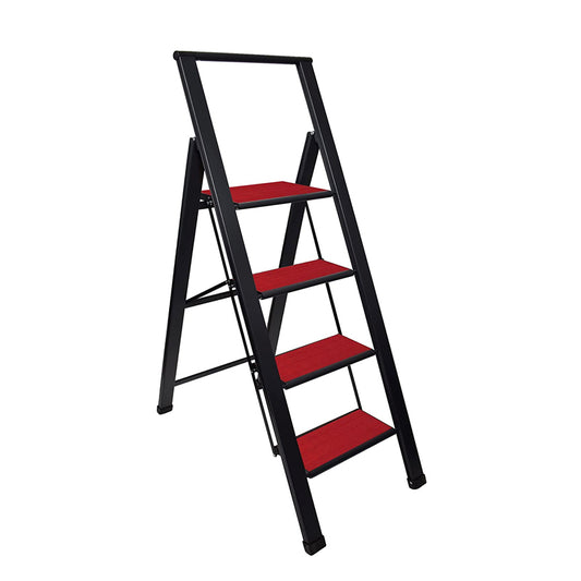 Mahogany Wood Step Ladder | Black Aluminum