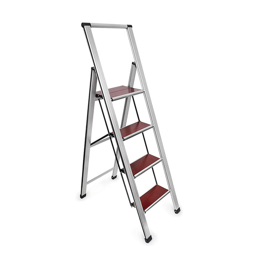 Mahogany Wood Step Ladder | Silver Aluminum